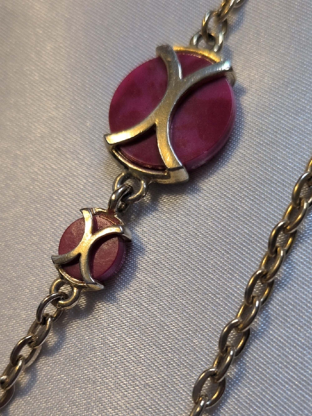 Long Gold Tone Fuchsia Pink Station Wrap Layering Flapper Necklace